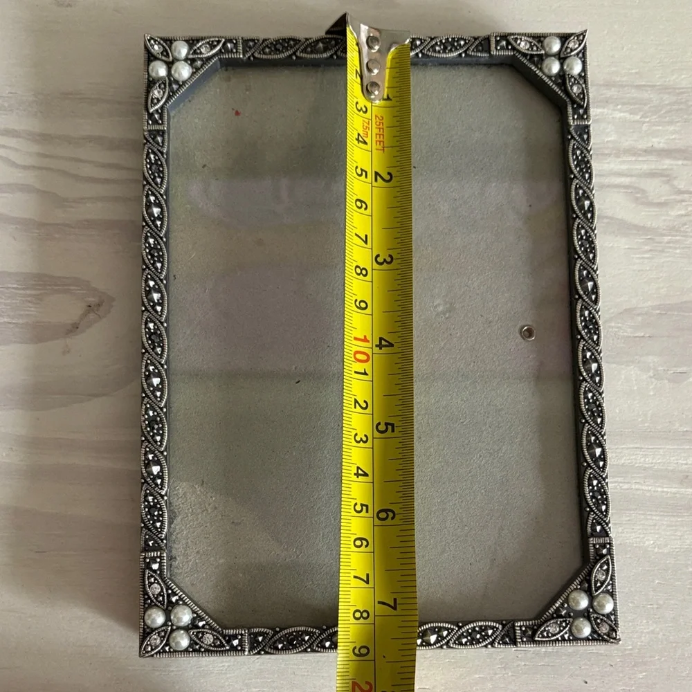 Ornate Silver, Marcasite, & Pearl Accent Photo Frame - Holds‎ 5” x 7” Photo